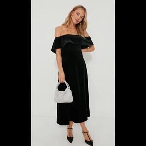 NWT Tuckernuck Black Velvet Off The Shoulder Elise Dress Small S